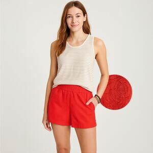 J Crew Red Jacquard Floral Textured Elastic Waist Pull On Shorts Sz 4